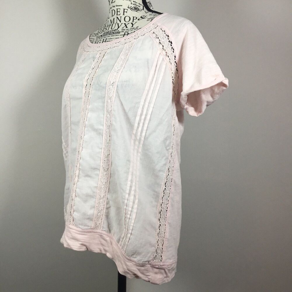100% cotton pink top with lace detail fairycore feminine cottagecore boho sz M - Picture 3 of 5